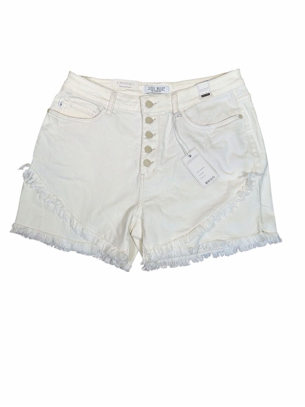 Judy Blue White Denim Shorts 1XL High Waist Button Fly Frayed Hem Stretch NWT